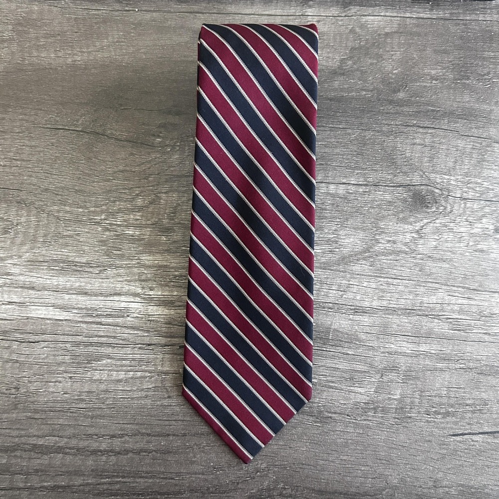 Briar Silk Tie Mens Burgundy Navy‎ Blue Striped Classic Formal England Woven